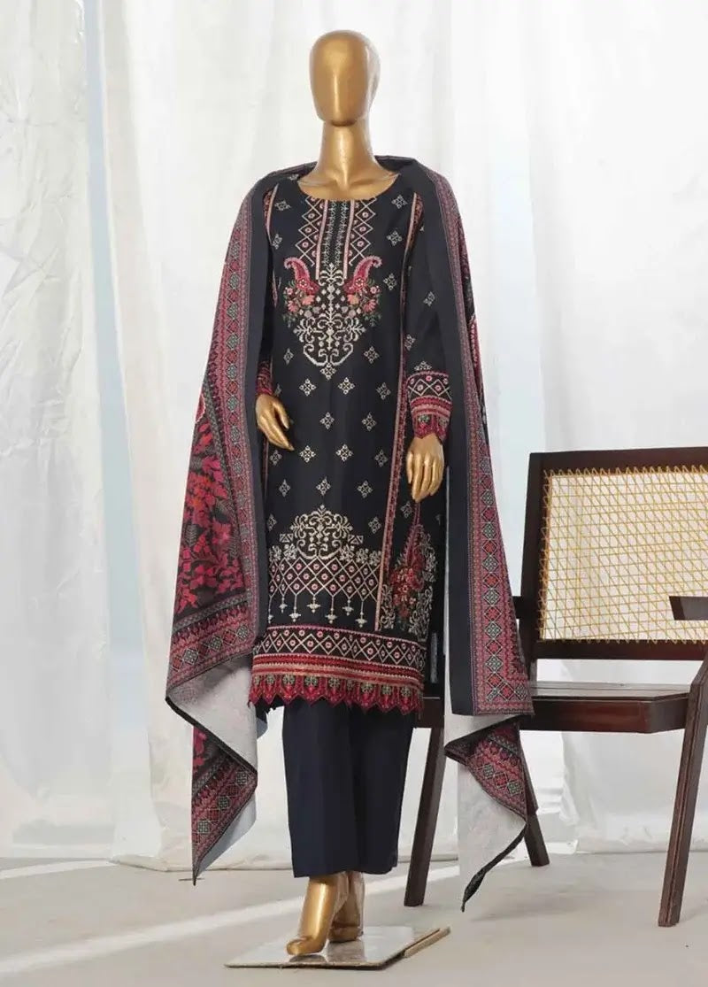 Bin Saeed Fabric - WKKE-004-B- 3 Piece Khaddar Emboidered Stitched Suit