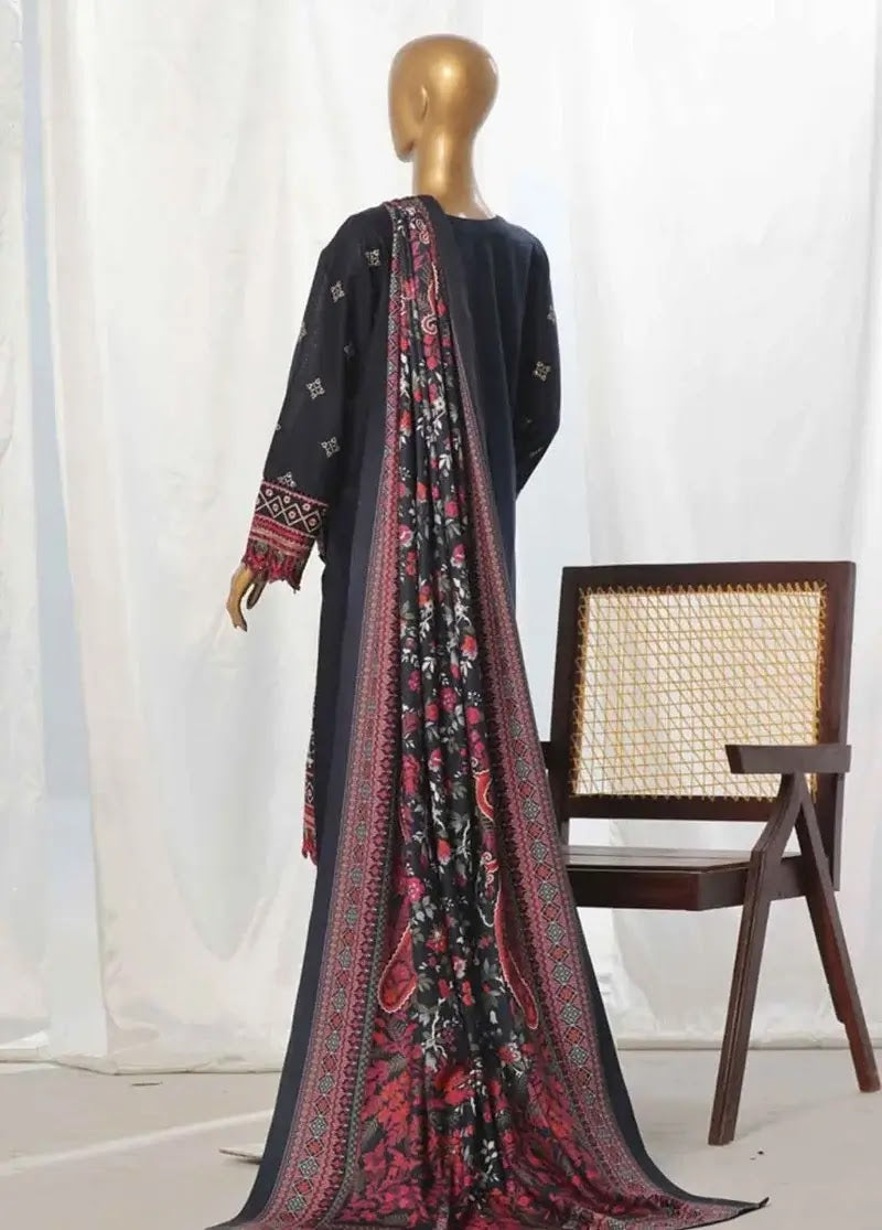 Bin Saeed Fabric - WKKE-004-B- 3 Piece Khaddar Emboidered Stitched Suit