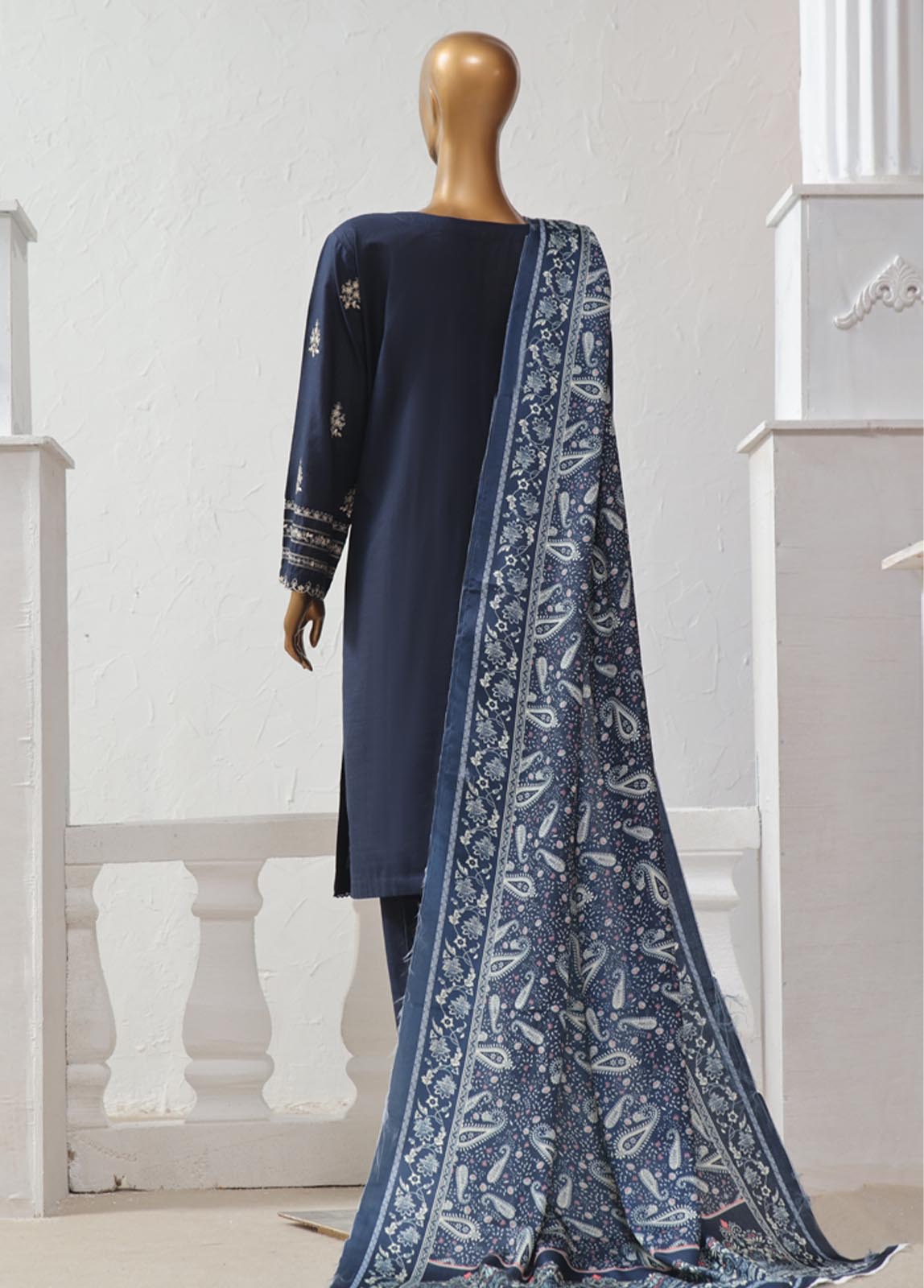 Bin Saeed Fabric - WKKE-004 A-3 Piece Khaddar Embroidered Stitched Suit