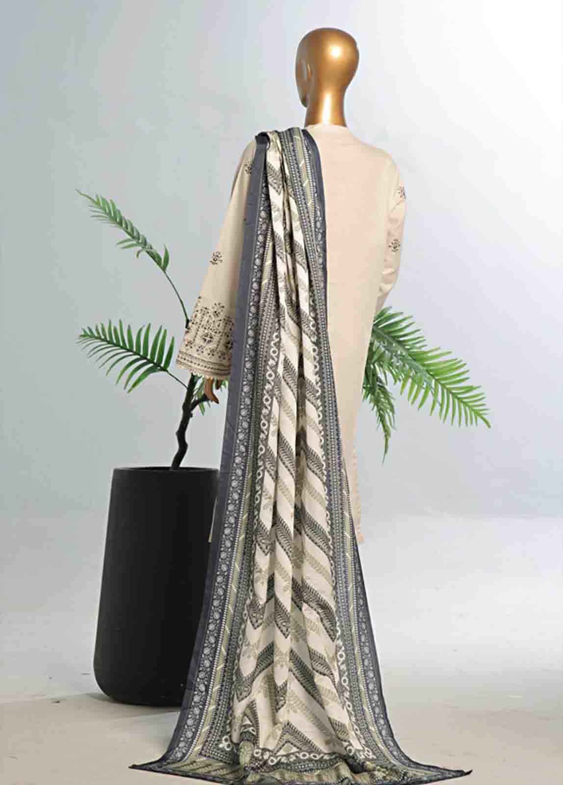 Bin Saeed Fabric - WKKE-005 A -3 Piece Khaddar Embroidered Stitched Suit