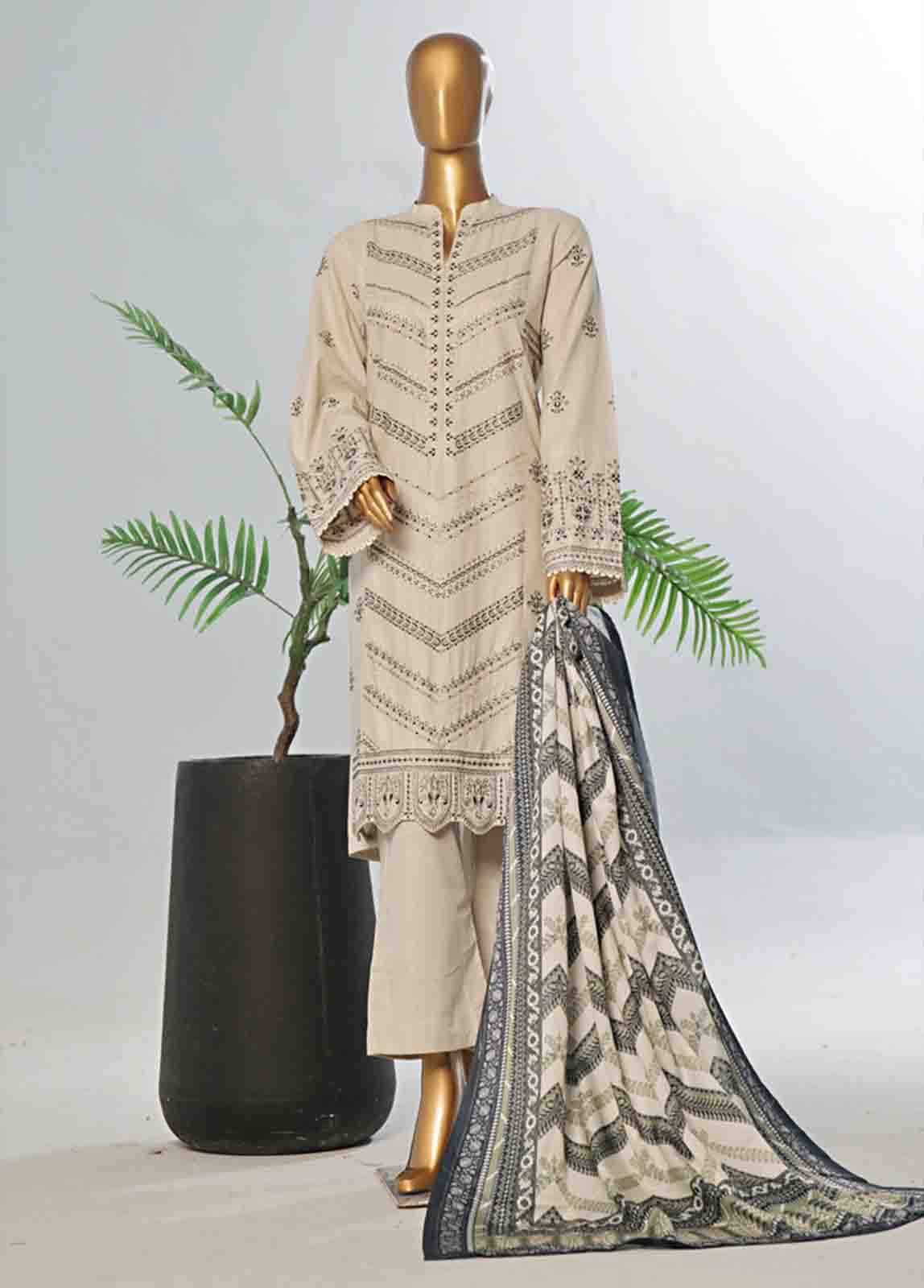 Bin Saeed Fabric - WKKE-005 A -3 Piece Khaddar Embroidered Stitched Suit