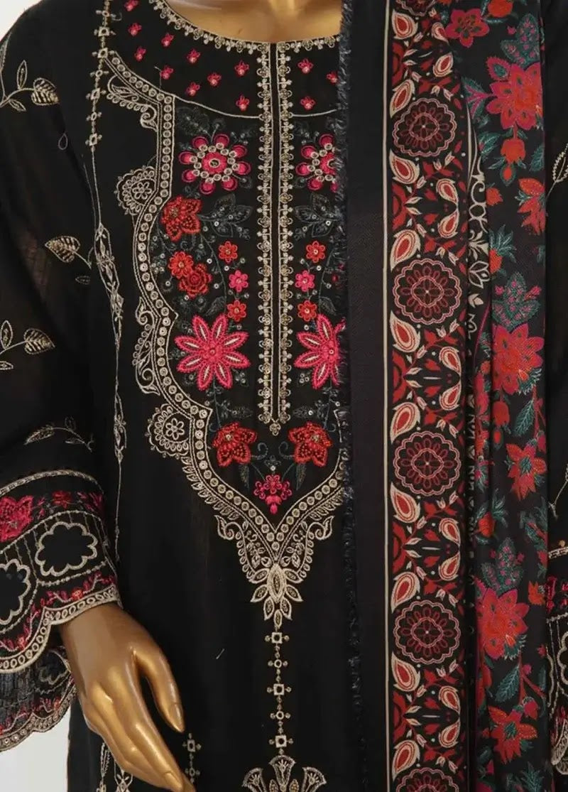 Bin Saeed Fabric - WKKE-006-A- 3 Piece Khaddar Emboidered Stitched Suit