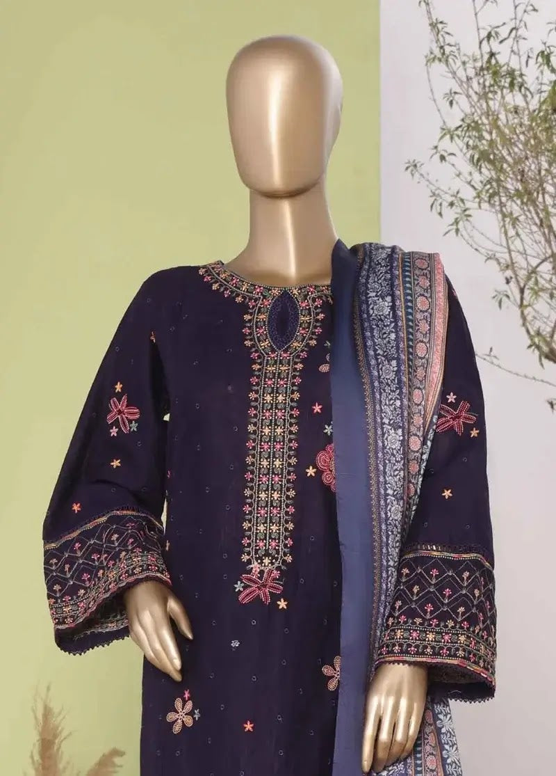 Bin Saeed Fabric - WKKE-007-B- 3 Piece Khaddar Emboidered Stitched Suit