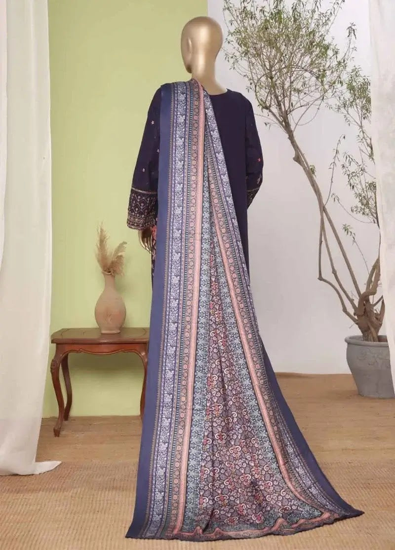 Bin Saeed Fabric - WKKE-007-B- 3 Piece Khaddar Emboidered Stitched Suit