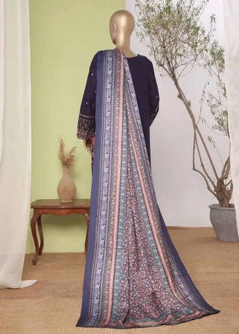 Bin Saeed Fabric - WKKE-007-B- 3 Piece Khaddar Emboidered Stitched Suit
