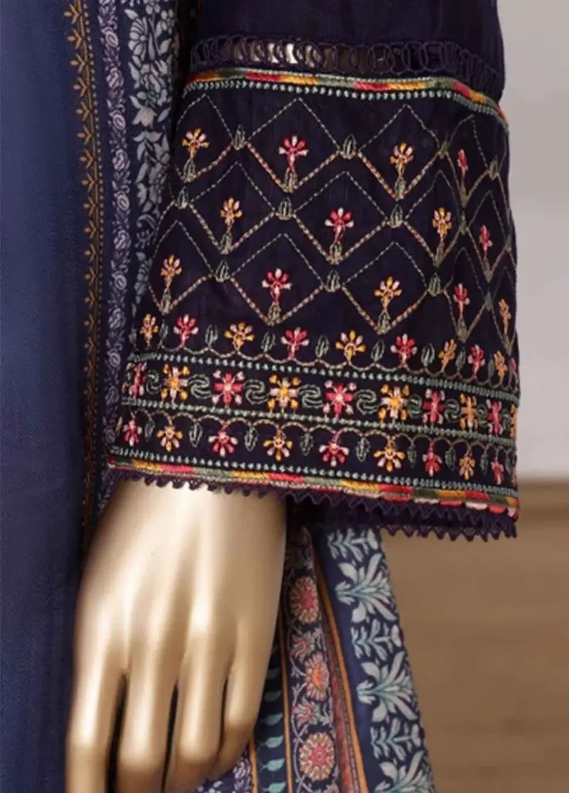 Bin Saeed Fabric - WKKE-007-B- 3 Piece Khaddar Emboidered Stitched Suit