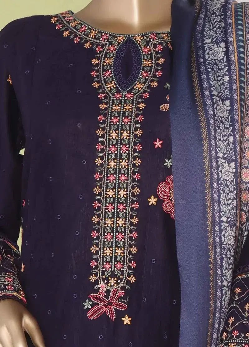 Bin Saeed Fabric - WKKE-007-B- 3 Piece Khaddar Emboidered Stitched Suit