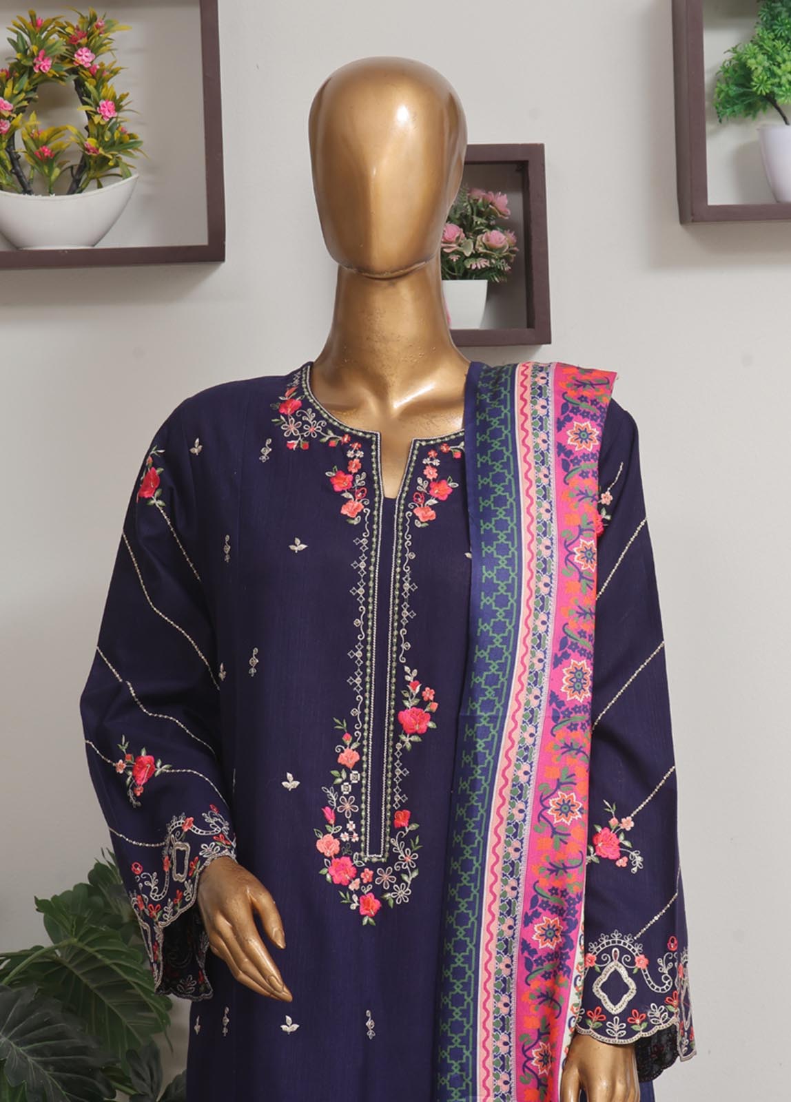 Bin Saeed Fabric - WKKE-007 A-3 Piece Khaddar Embroidered Stitched Suit