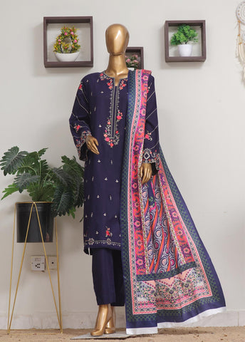 Bin Saeed Fabric - WKKE-007 A-3 Piece Khaddar Embroidered Stitched Suit