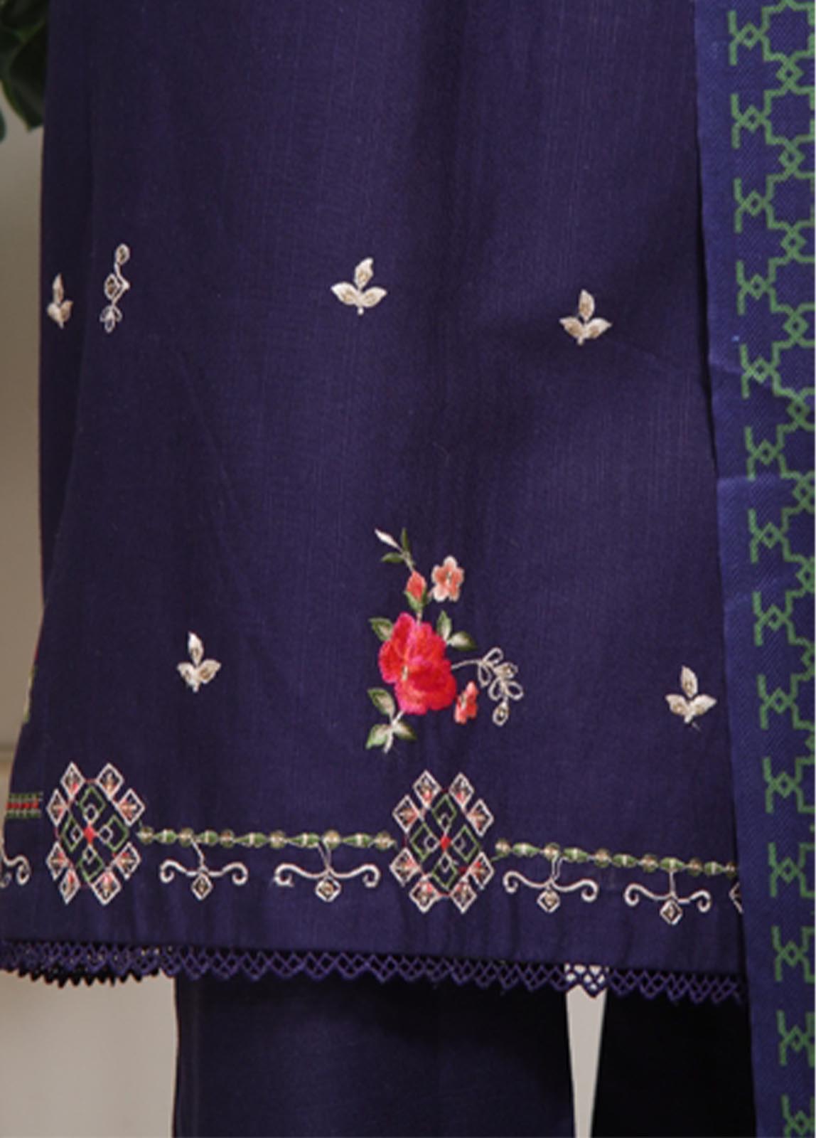 Bin Saeed Fabric - WKKE-007 A-3 Piece Khaddar Embroidered Stitched Suit