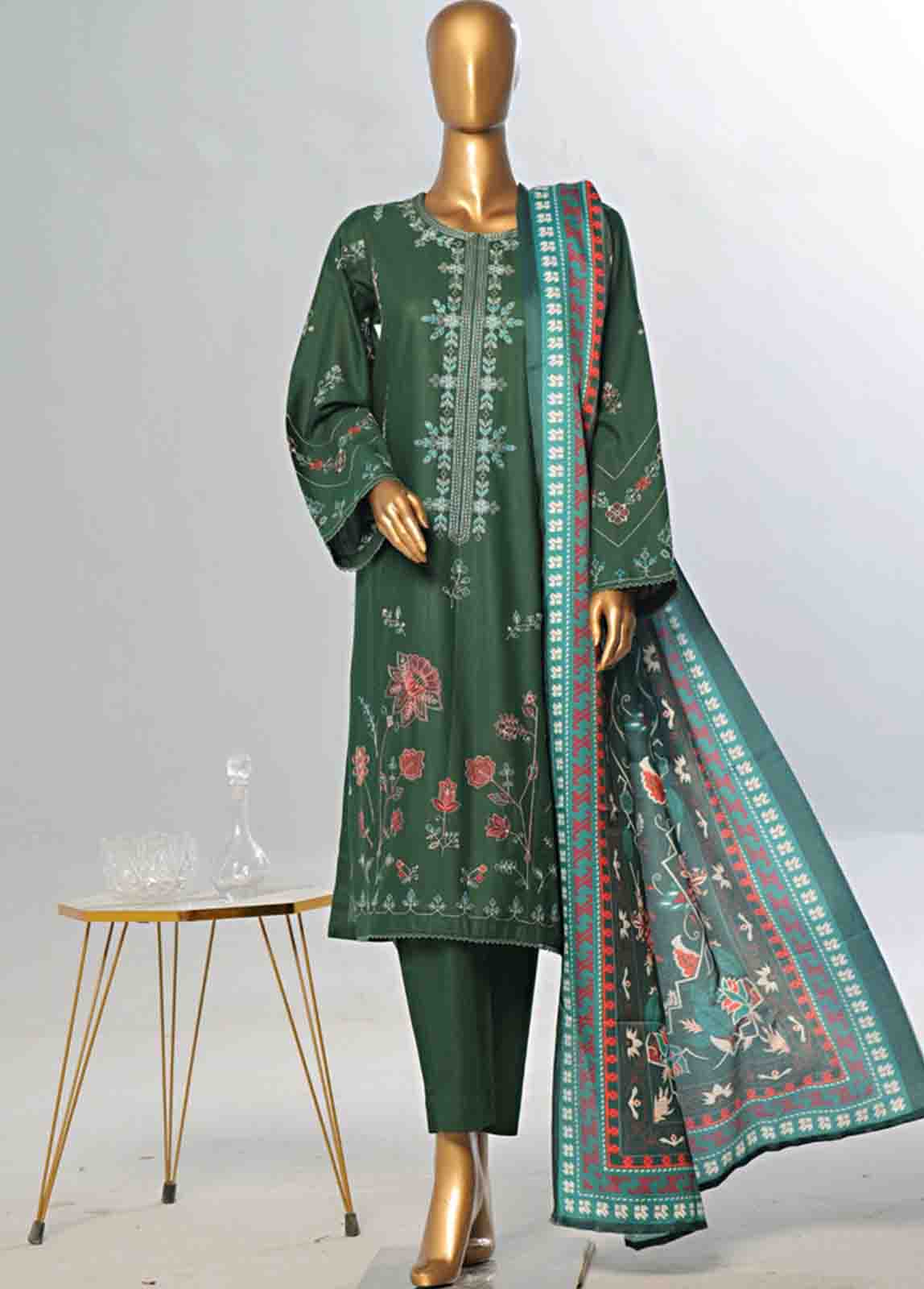 Bin Saeed Fabric - WKKE-009 B -3 Piece Khaddar Embroidered Stitched Suit