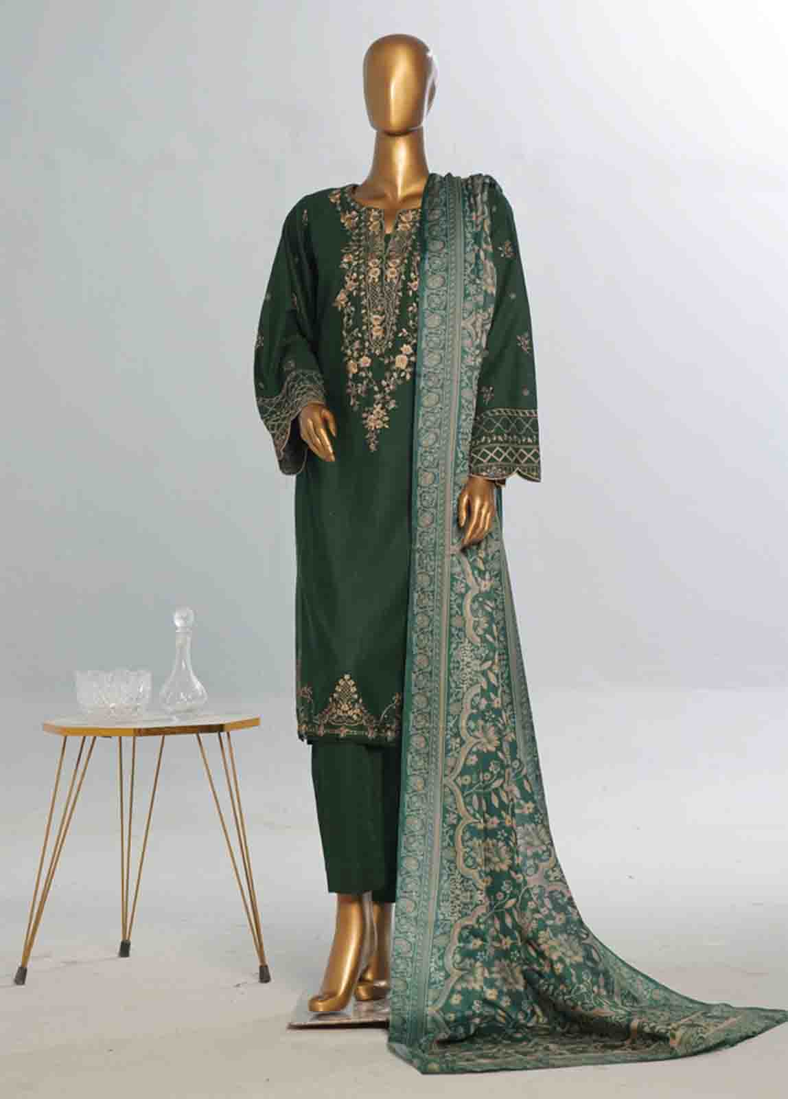 Bin Saeed Fabric - WKKE-009 C -3 Piece Khaddar Embroidered Stitched Suit