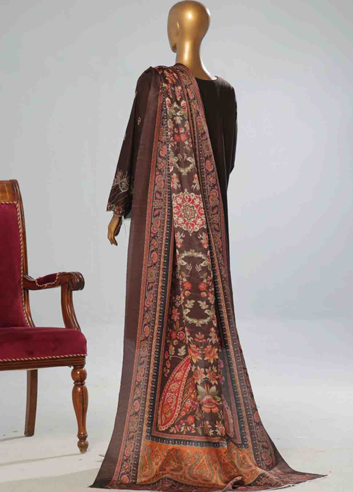 Bin Saeed Fabric - WKKE-010 A -3 Piece Khaddar Embroidered Stitched Suit