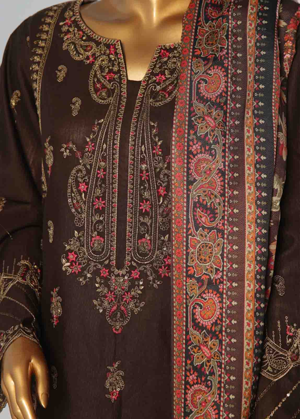 Bin Saeed Fabric - WKKE-010 A -3 Piece Khaddar Embroidered Stitched Suit