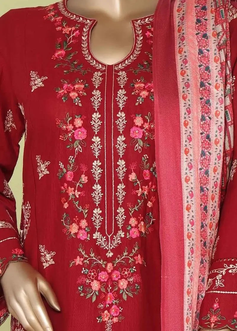 Bin Saeed Fabric - WKKE-011-A- 3 Piece Khaddar Emboidered Stitched Suit