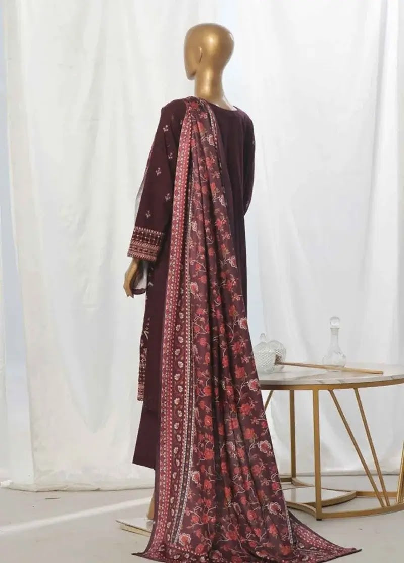 Bin Saeed Fabric - WKKE-012-A- 3 Piece Khaddar Emboidered Stitched Suit