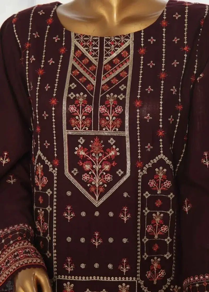 Bin Saeed Fabric - WKKE-012-A- 3 Piece Khaddar Emboidered Stitched Suit