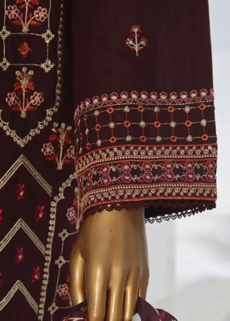 Bin Saeed Fabric - WKKE-012-A- 3 Piece Khaddar Emboidered Stitched Suit