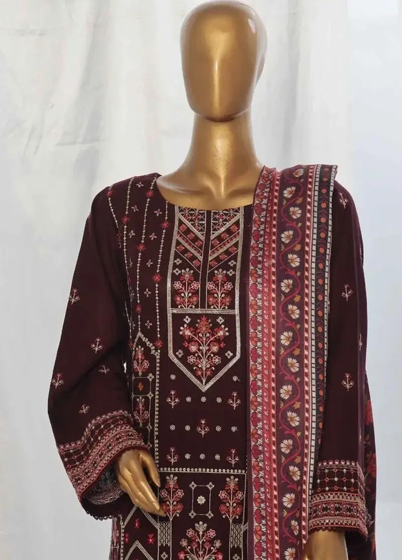 Bin Saeed Fabric - WKKE-012-A- 3 Piece Khaddar Emboidered Stitched Suit