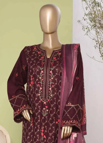 Bin Saeed Fabric - WKKE-012-C- 3 Piece Khaddar Emboidered Stitched Suit