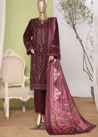 Bin Saeed Fabric - WKKE-012-C- 3 Piece Khaddar Emboidered Stitched Suit