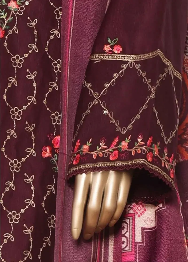 Bin Saeed Fabric - WKKE-012-C- 3 Piece Khaddar Emboidered Stitched Suit