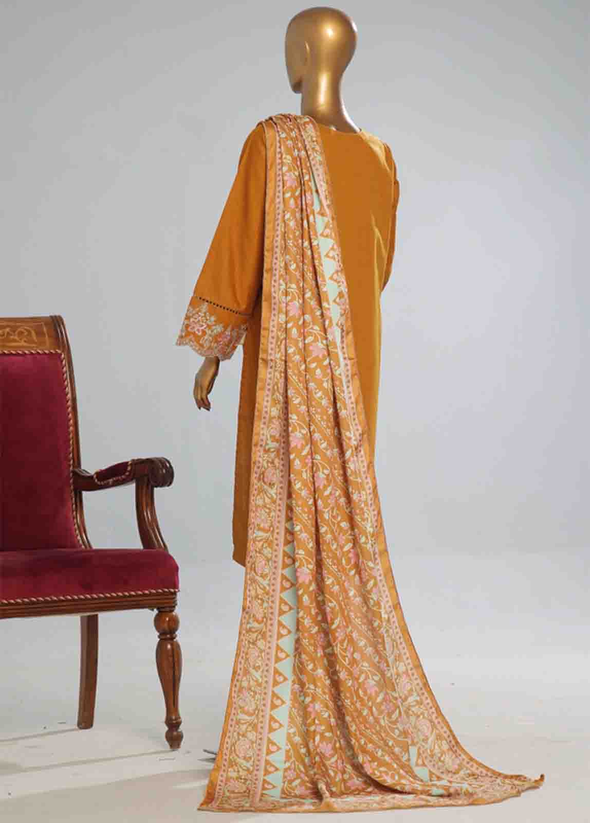 Bin Saeed Fabric - WKKE-013 A -3 Piece Khaddar Embroidered Stitched Suit