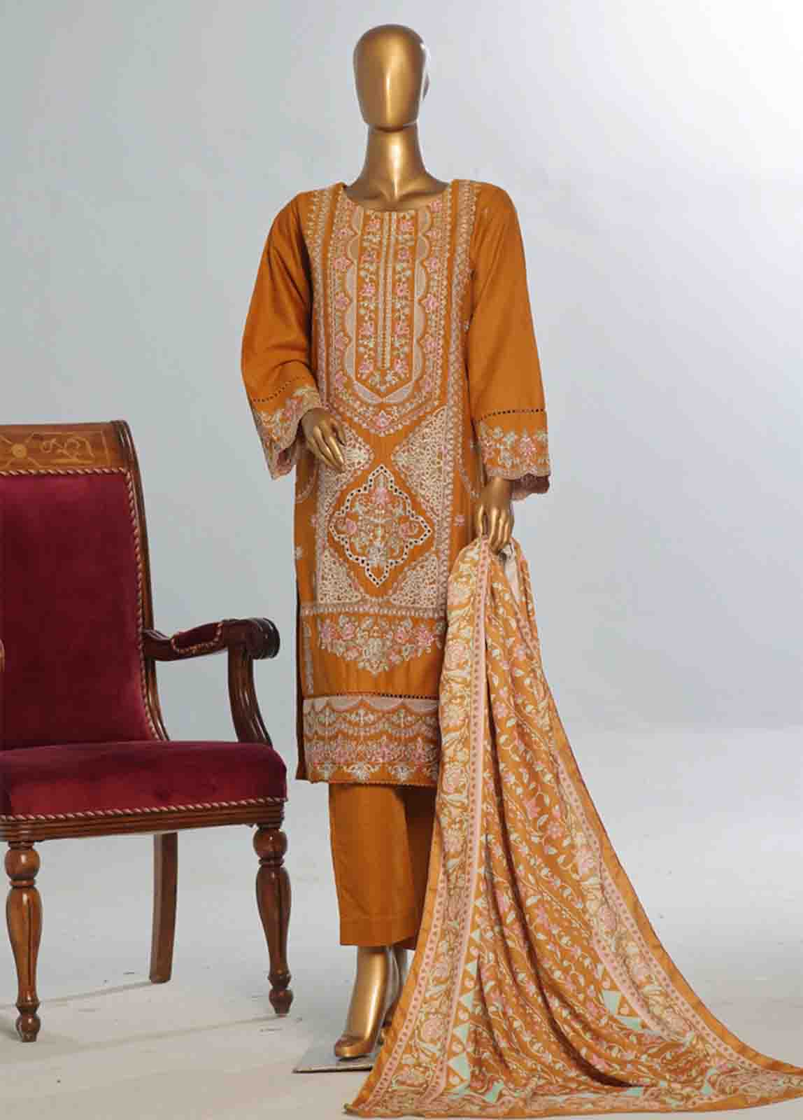Bin Saeed Fabric - WKKE-013 A -3 Piece Khaddar Embroidered Stitched Suit