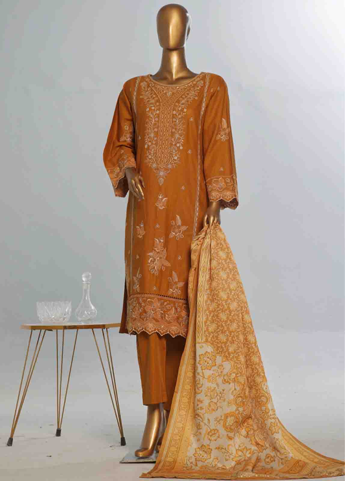 Bin Saeed Fabric - WKKE-013 B -3 Piece Khaddar Embroidered Stitched Suit