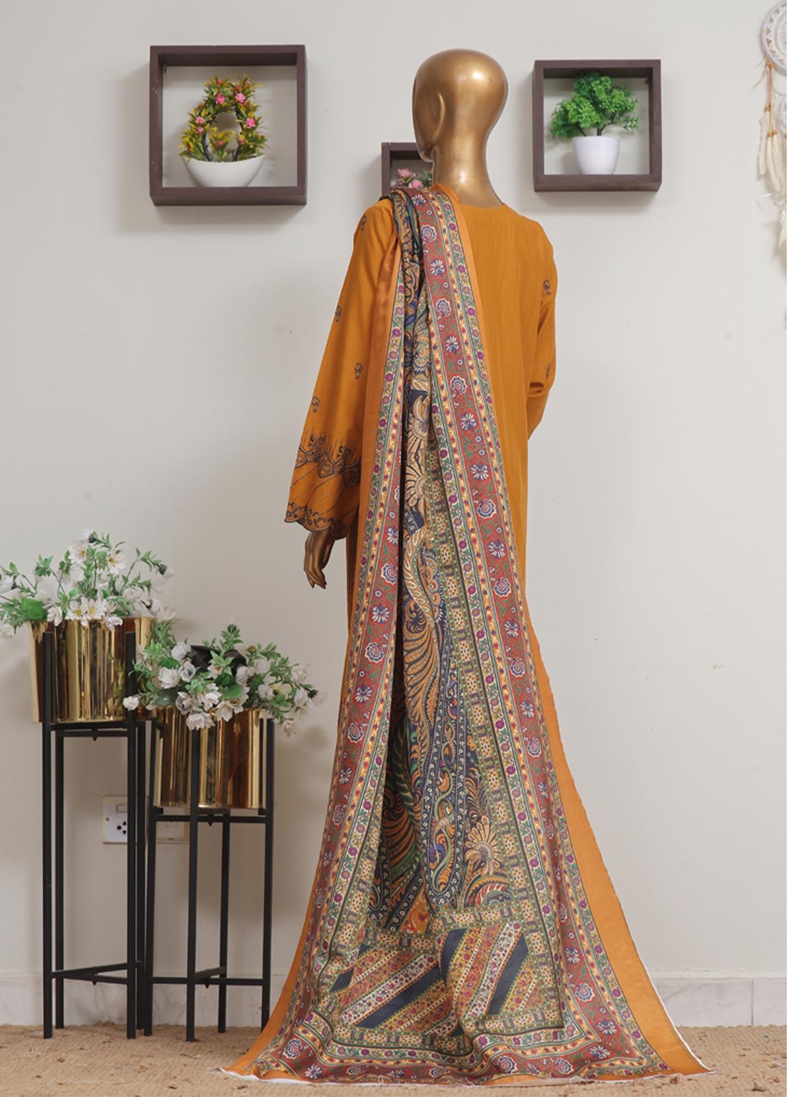 Bin Saeed Fabric - WKKE-013 C-3 Piece Khaddar Embroidered Stitched Suit