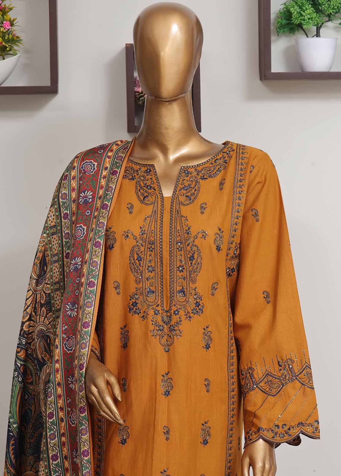 Bin Saeed Fabric - WKKE-013 C-3 Piece Khaddar Embroidered Stitched Suit