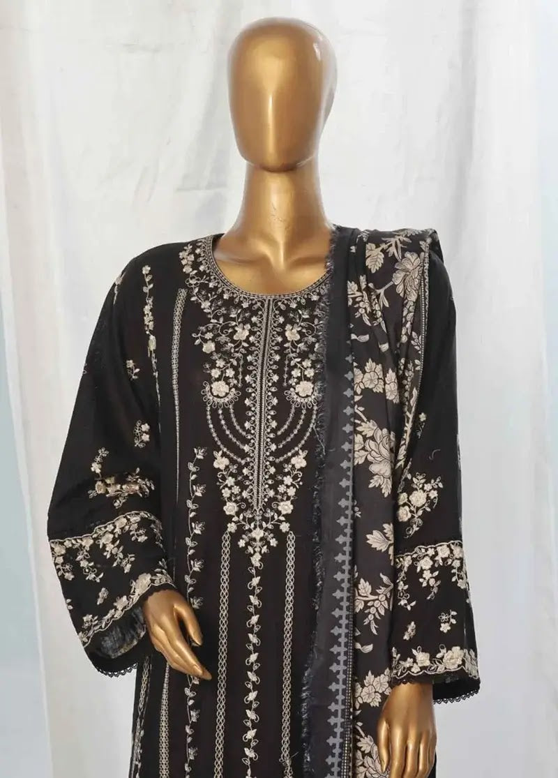 Bin Saeed Fabric - WKKE-014-A- 3 Piece Khaddar Emboidered Stitched Suit