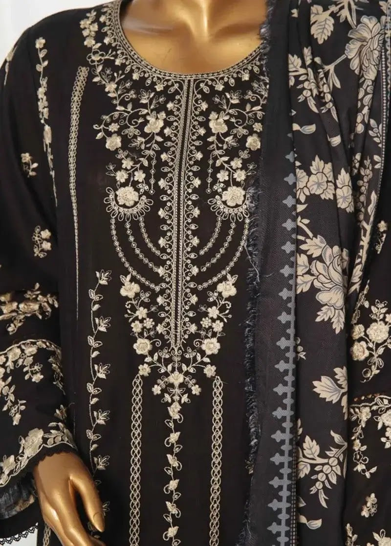 Bin Saeed Fabric - WKKE-014-A- 3 Piece Khaddar Emboidered Stitched Suit