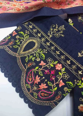 Bin Saeed Fabric - WKKE-015 A- 3 Piece Khaddar Emboidered Stitched Suit