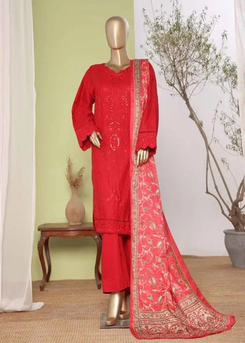 Bin Saeed Fabric - WKKE-016-A- 3 Piece Khaddar Emboidered Stitched Suit
