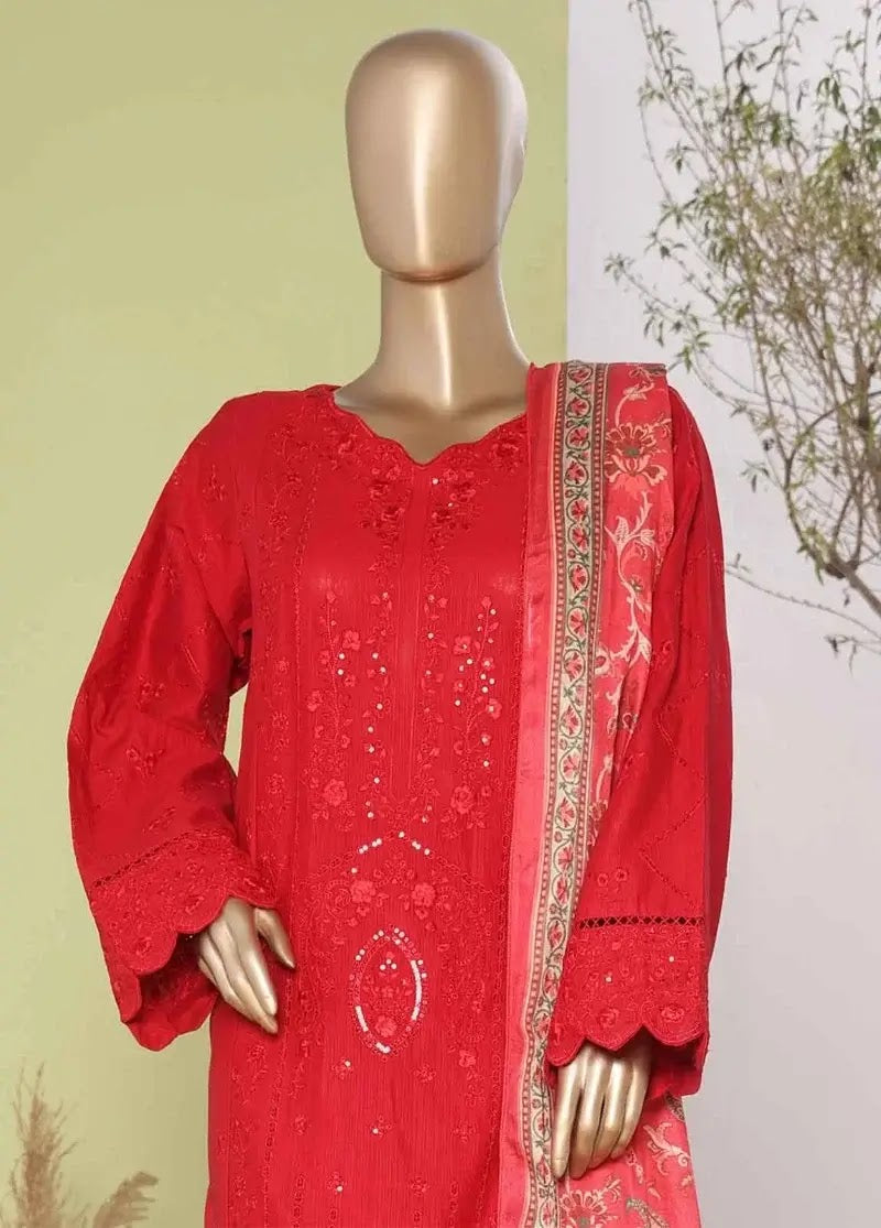 Bin Saeed Fabric - WKKE-016-A- 3 Piece Khaddar Emboidered Stitched Suit