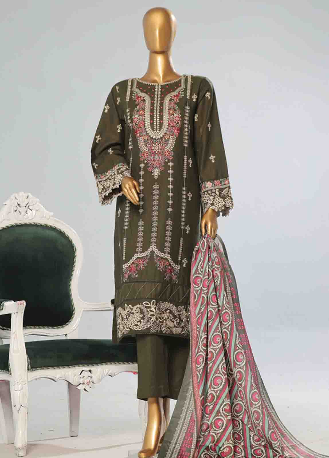 Bin Saeed Fabric - WKKE-017 A -3 Piece Khaddar Embroidered Stitched Suit
