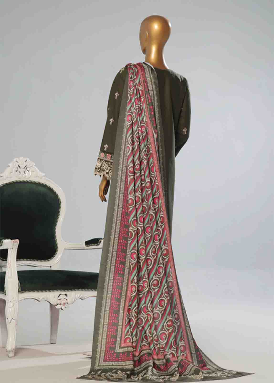 Bin Saeed Fabric - WKKE-017 A -3 Piece Khaddar Embroidered Stitched Suit