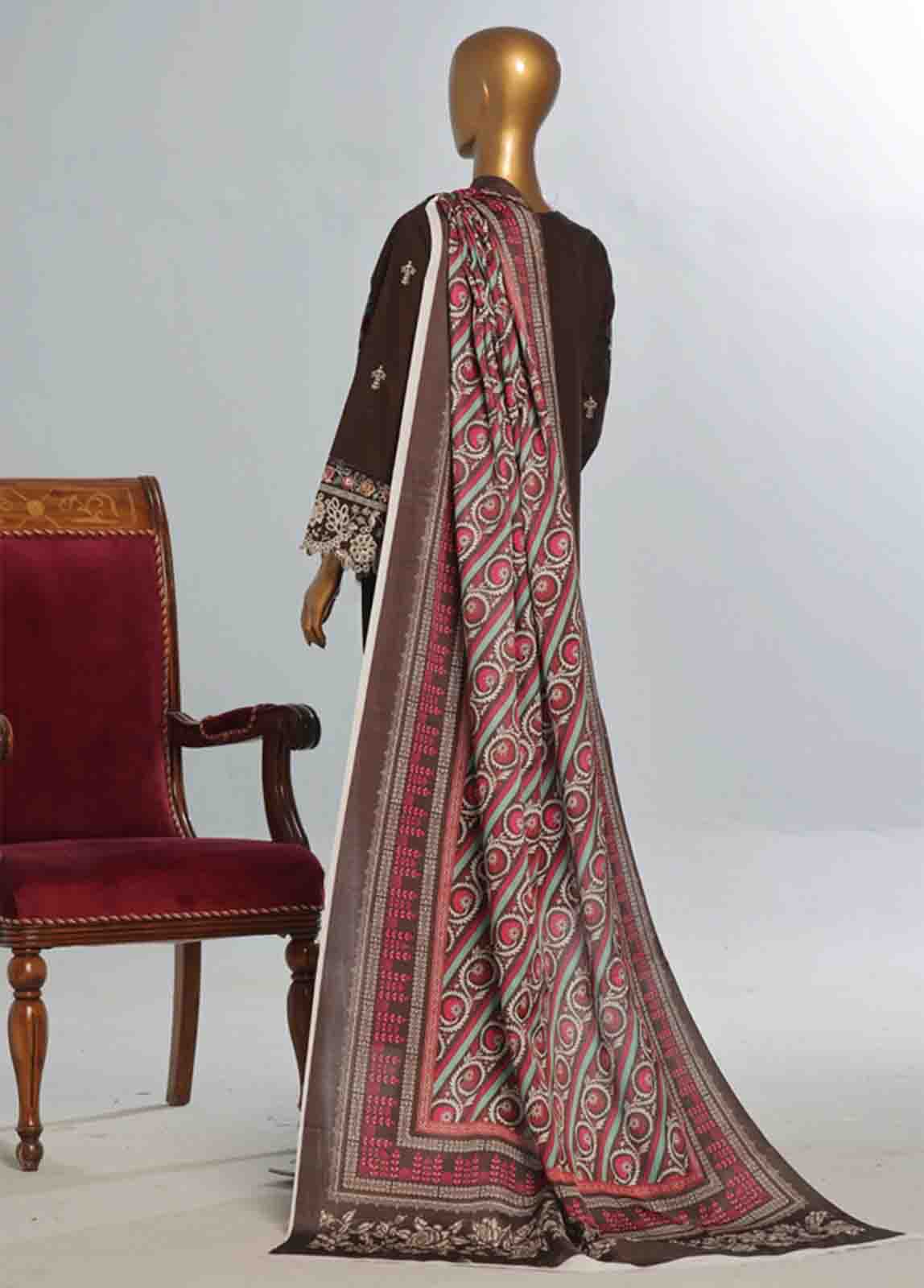 Bin Saeed Fabric - WKKE-017 A -3 Piece Khaddar Embroidered Stitched Suit