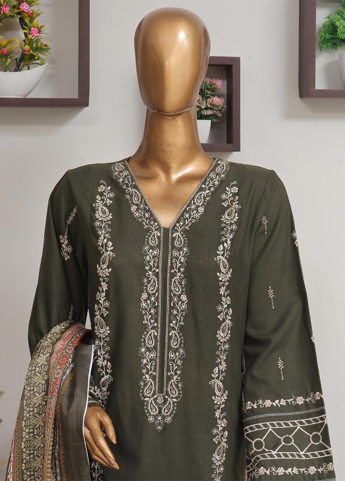 Bin Saeed Fabric - WKKE-017 B-3 Piece Khaddar Embroidered Stitched Suit