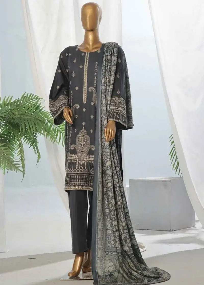 Bin Saeed Fabric - WKKE-018-A- 3 Piece Khaddar Emboidered Stitched Suit