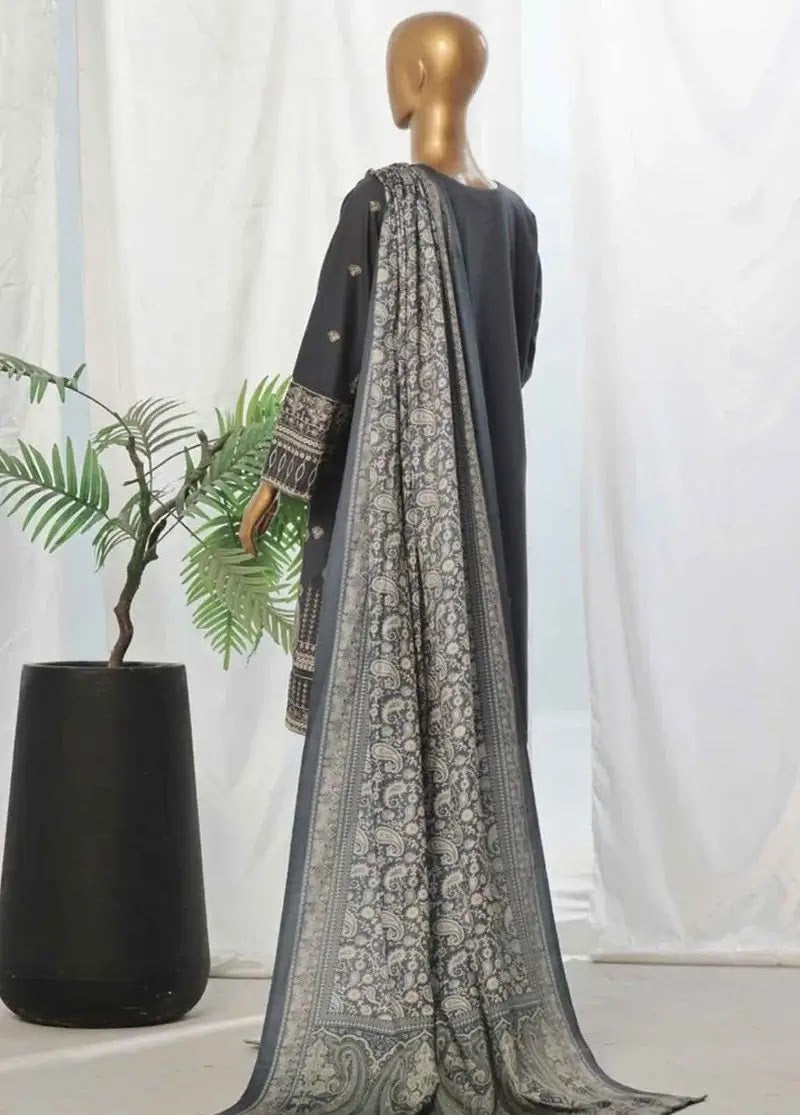 Bin Saeed Fabric - WKKE-018-A- 3 Piece Khaddar Emboidered Stitched Suit