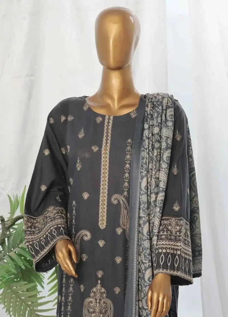 Bin Saeed Fabric - WKKE-018-A- 3 Piece Khaddar Emboidered Stitched Suit