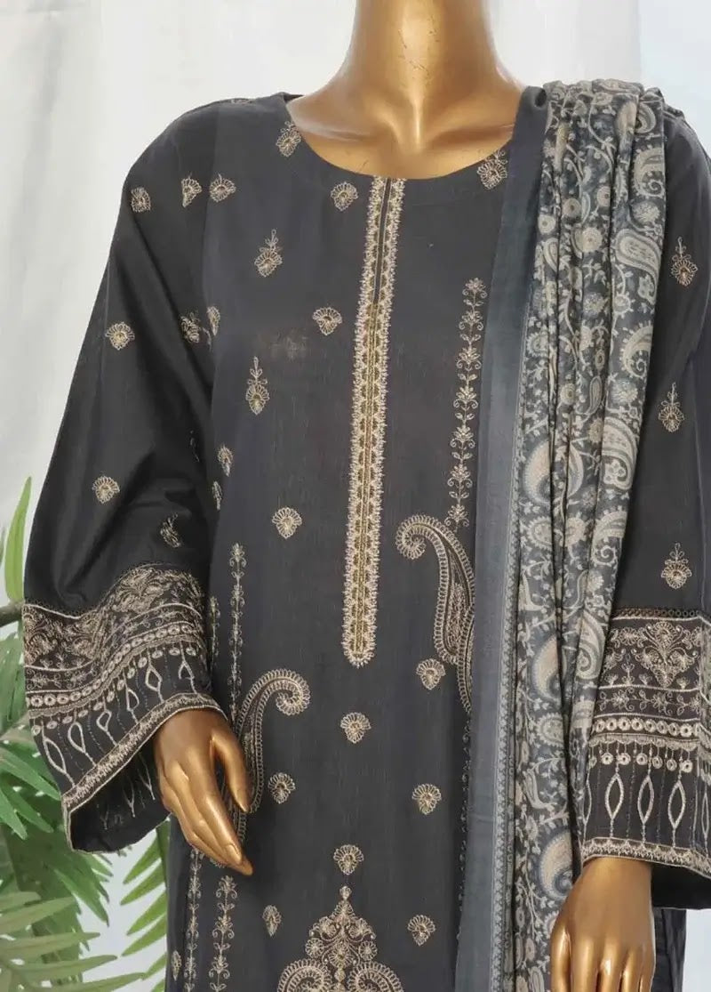 Bin Saeed Fabric - WKKE-018-A- 3 Piece Khaddar Emboidered Stitched Suit