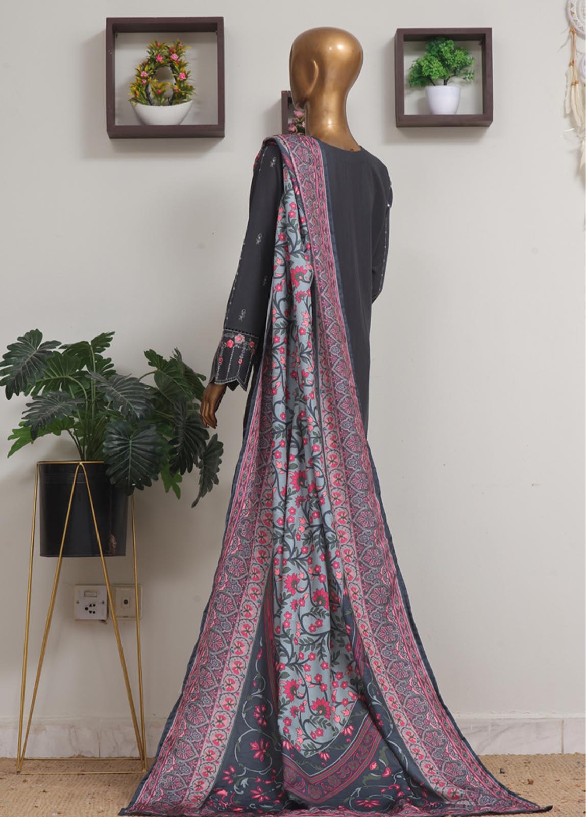 Bin Saeed Fabric - WKKE-018 B-3 Piece Khaddar Embroidered Stitched Suit