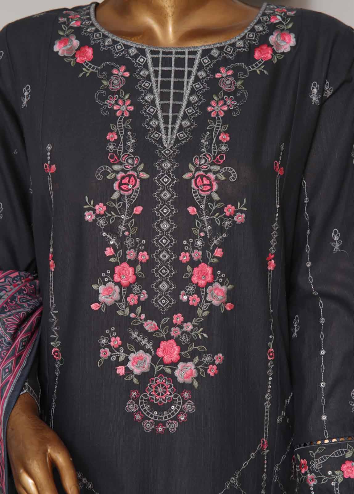 Bin Saeed Fabric - WKKE-018 B-3 Piece Khaddar Embroidered Stitched Suit