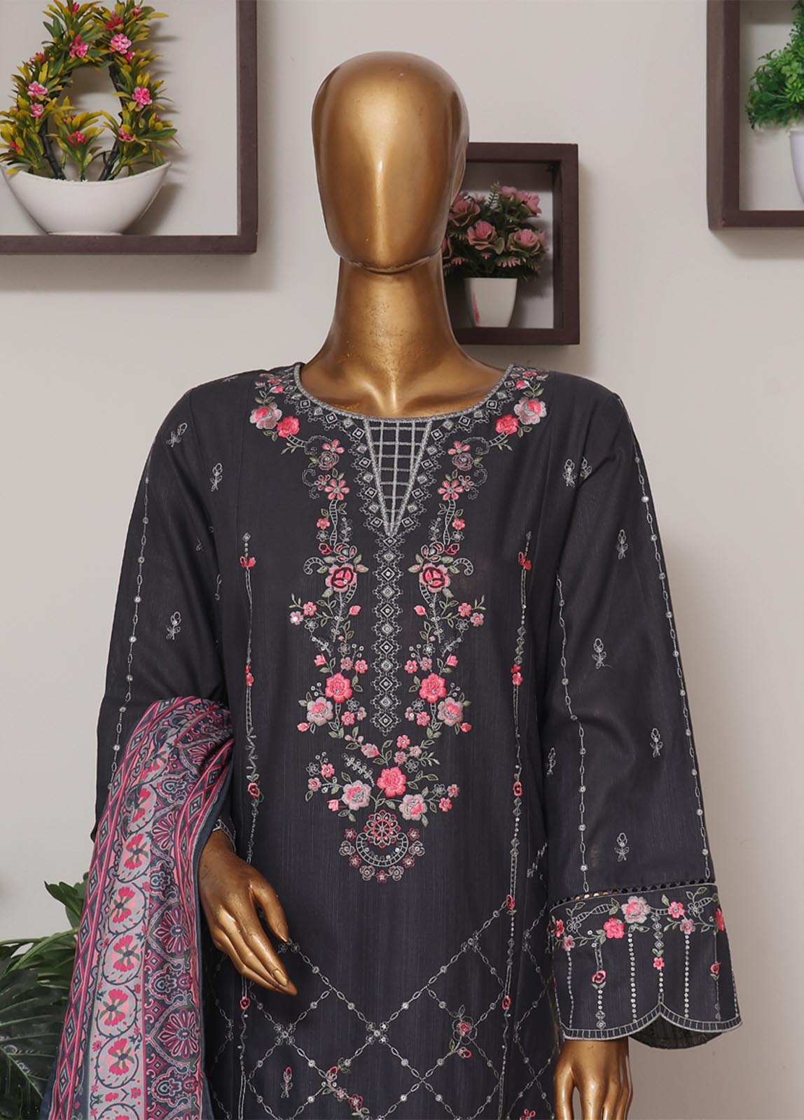 Bin Saeed Fabric - WKKE-018 B-3 Piece Khaddar Embroidered Stitched Suit