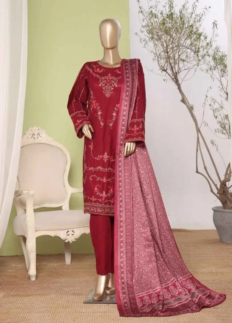 Bin Saeed Fabric - WKKE-019-B- 3 Piece Khaddar Emboidered Stitched Suit