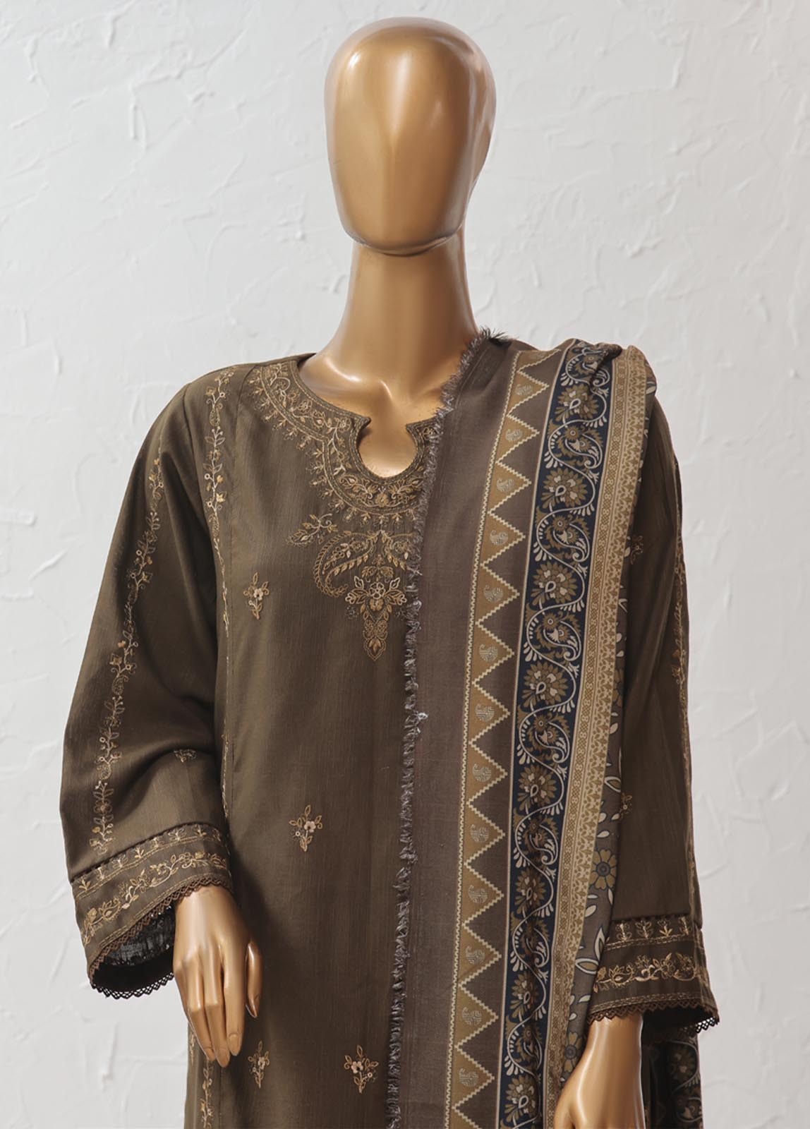 Bin Saeed Fabric - WKKE-020 A-3 Piece Khaddar Embroidered Stitched Suit