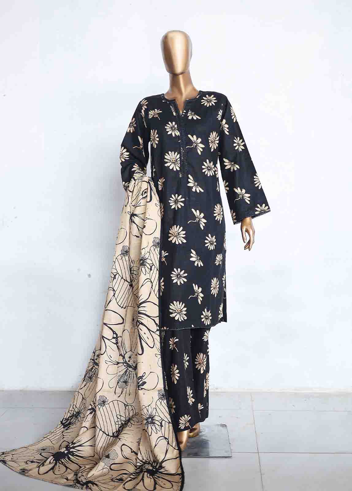 Bin Saeed Fabric - WKP-001 -3 Piece Khaddar Printed Suit